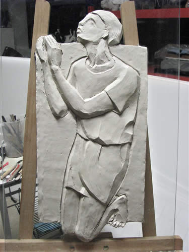 St Patrick sculpture (Prayer) early progress in clay